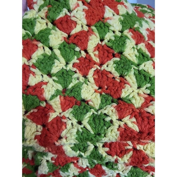 Afghan Handmade Crocheted Blanket Multi Color 69" X 45" Red Green Yellow - Picture 7 of 7